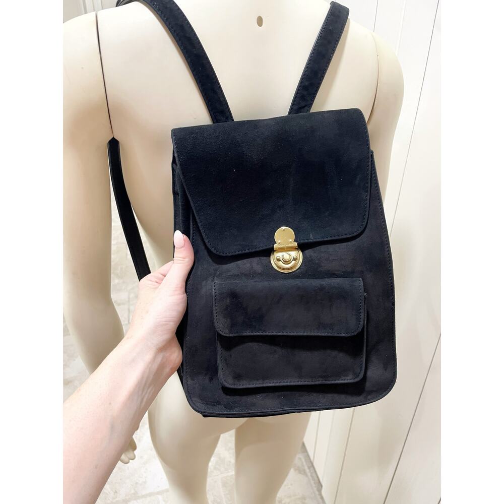 Ralph Lauren Suede Backpack with Gold Lock Vintage Rare - Picture 10 of 13
